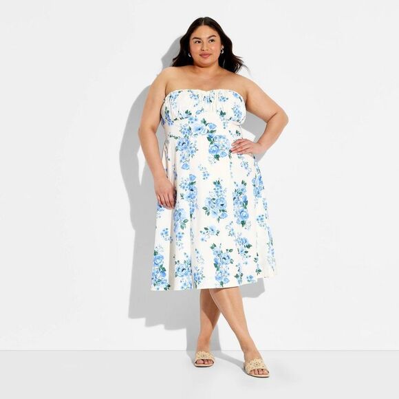 Wild Fable - Women's Fit and Flare Strapless Midi A-Line Dress  White - Picture 2 of 3